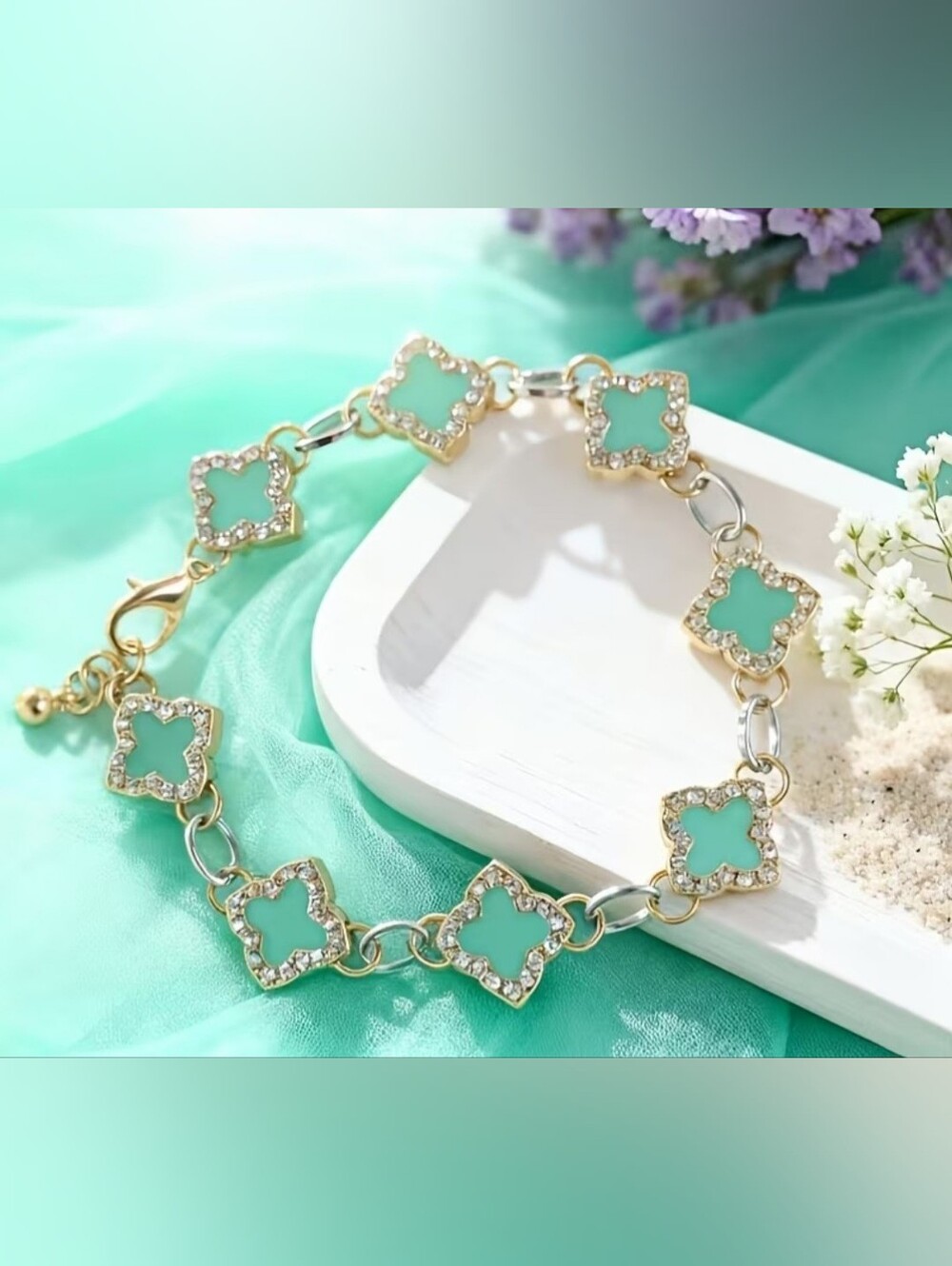 Gold-Tone Turquoise Clover Link Bracelet